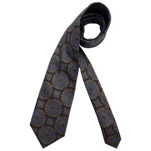 GIANFRANCO FERRE Blue/Brown Geometric Silk LUXURY Tie ITALY